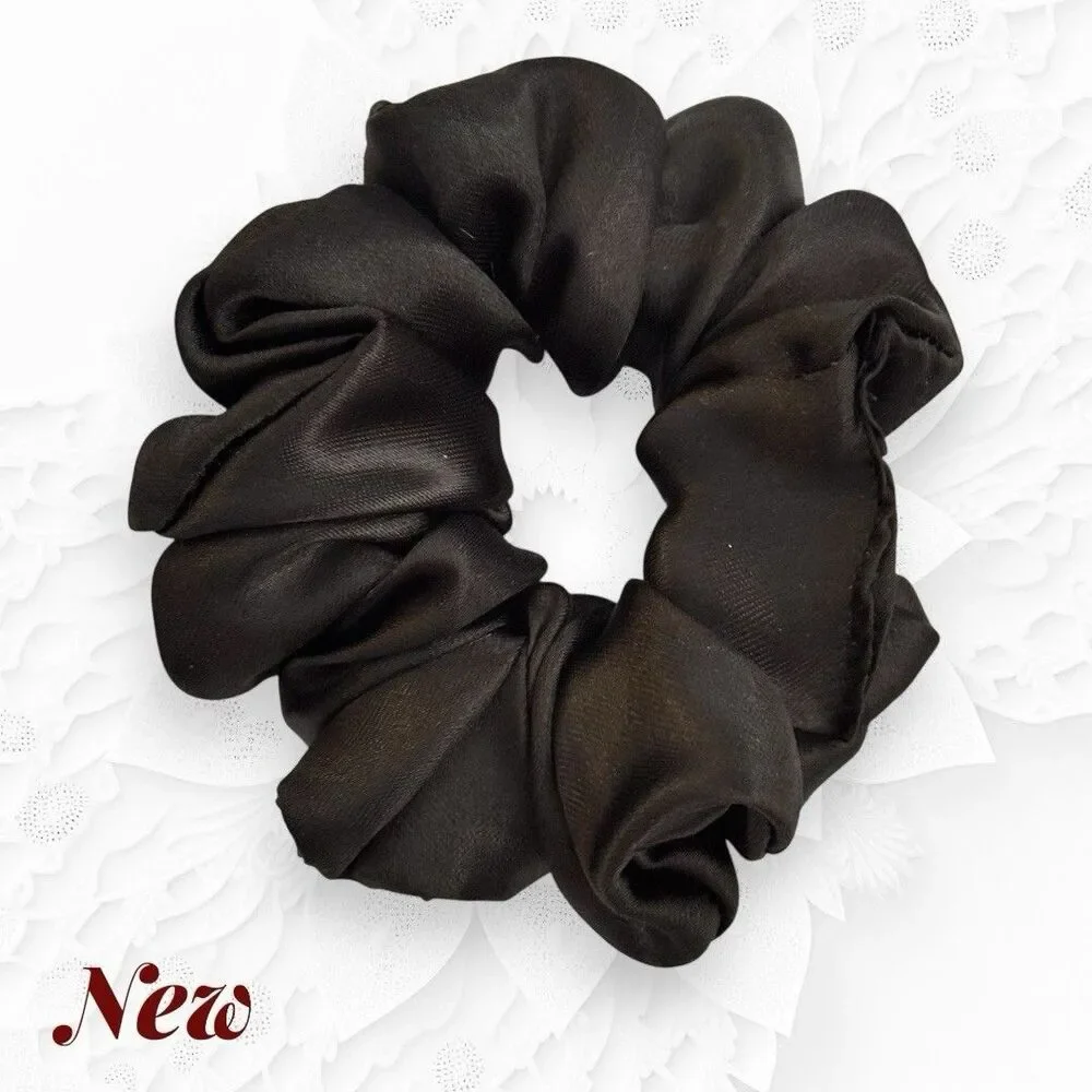 Luxury Black Satin Scrunchie Handmade – Statement Hair Accessory - Picture 2 of 10